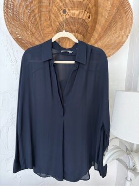 Vince Navy Silk Long Sleeve Tunic